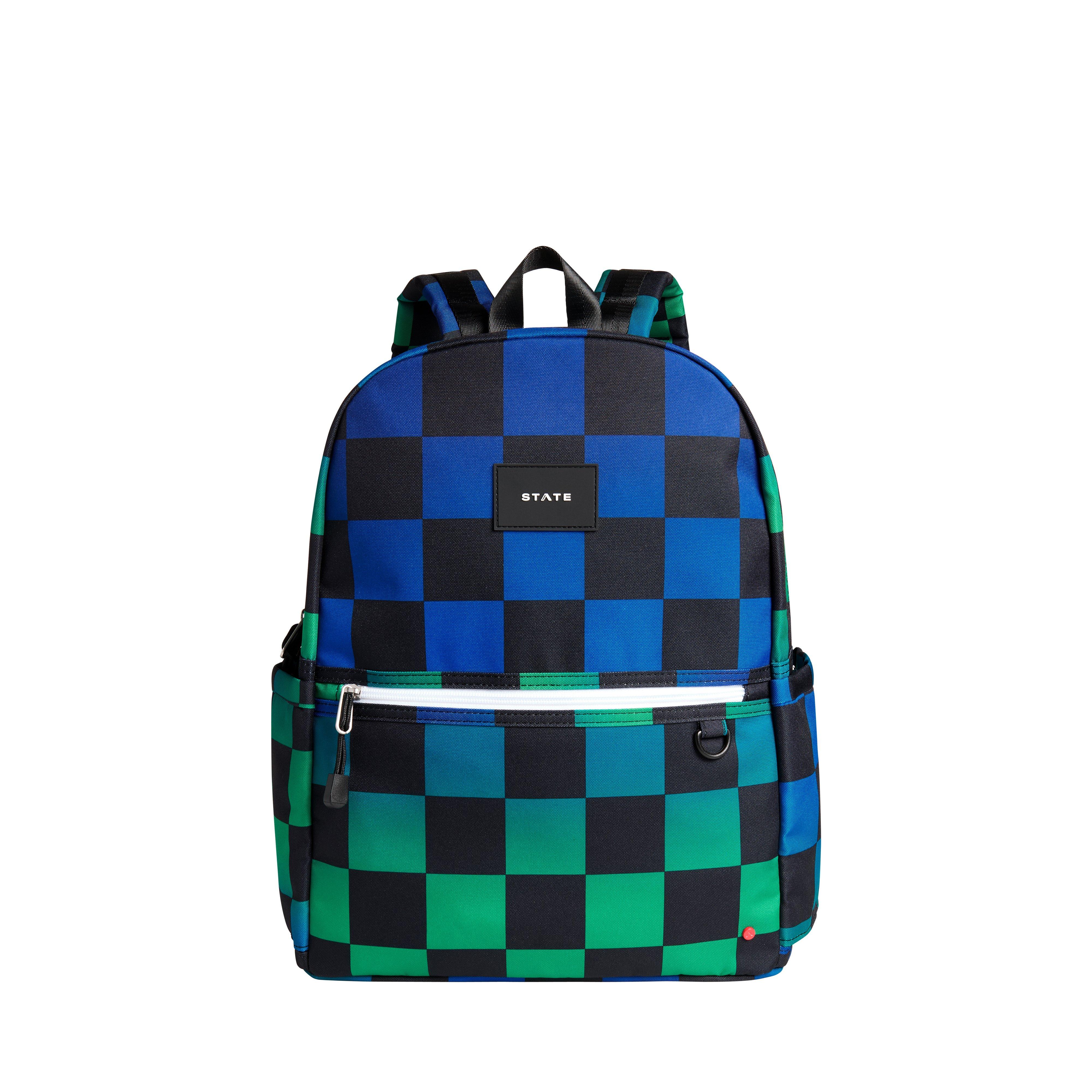 STATE Bags Kane Double Pocket Backpack - Blue Checkerboard - BLUE CHECKERBOARD